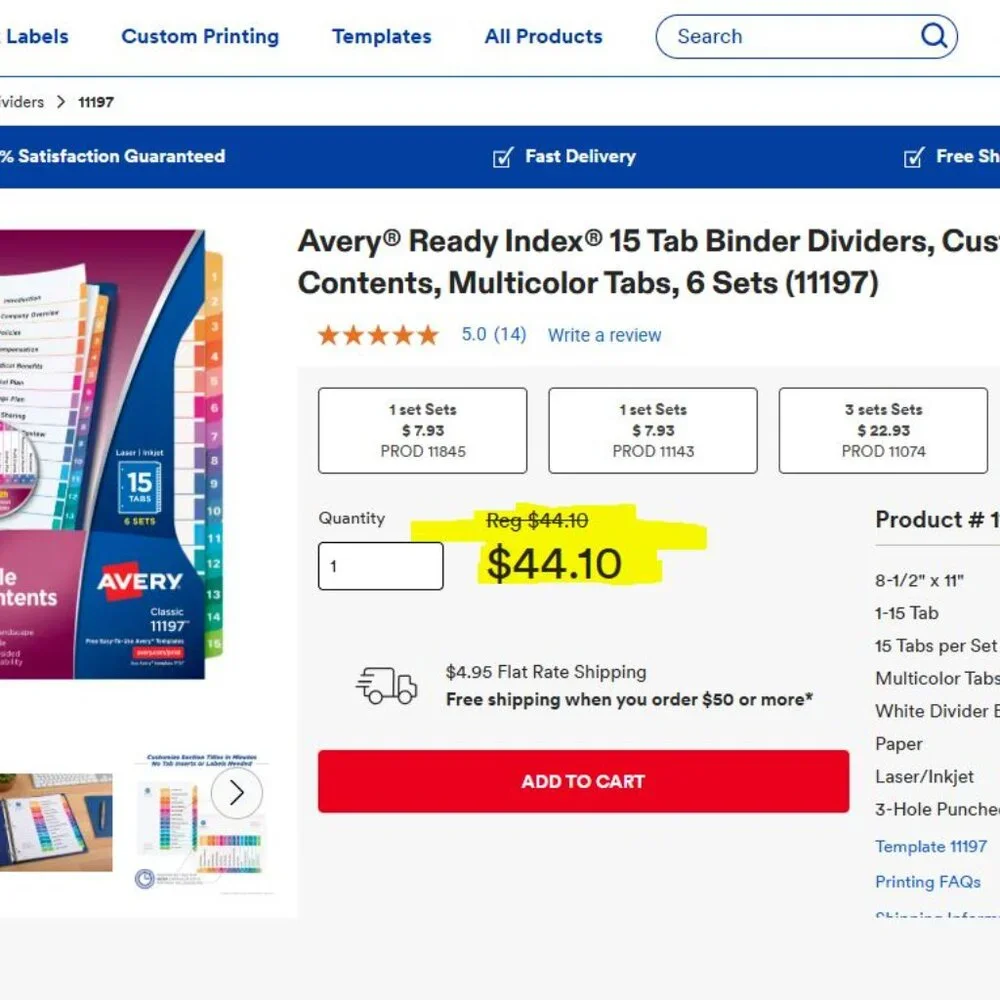 Avery Ready Index 15 Tab Binder Dividers